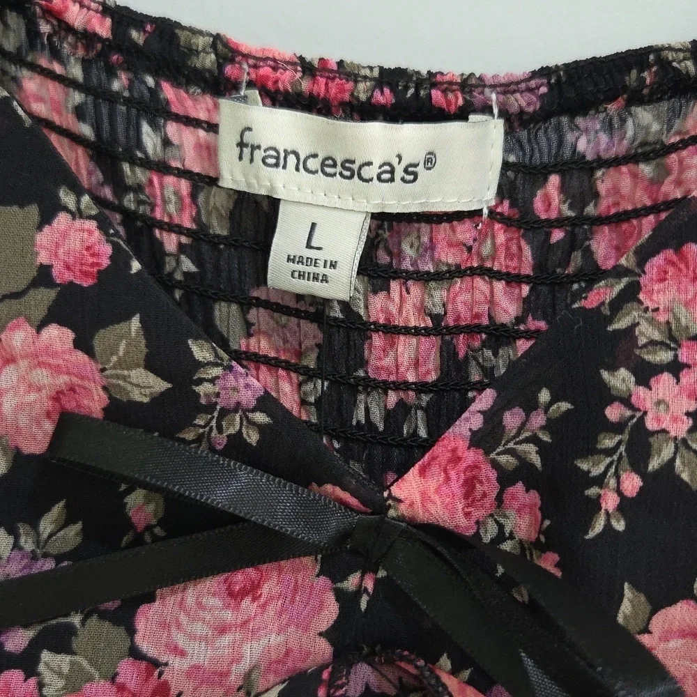 Francesca's Black Floral Dress with Pink Accents SzL New With Tag - Picture 4 of 12